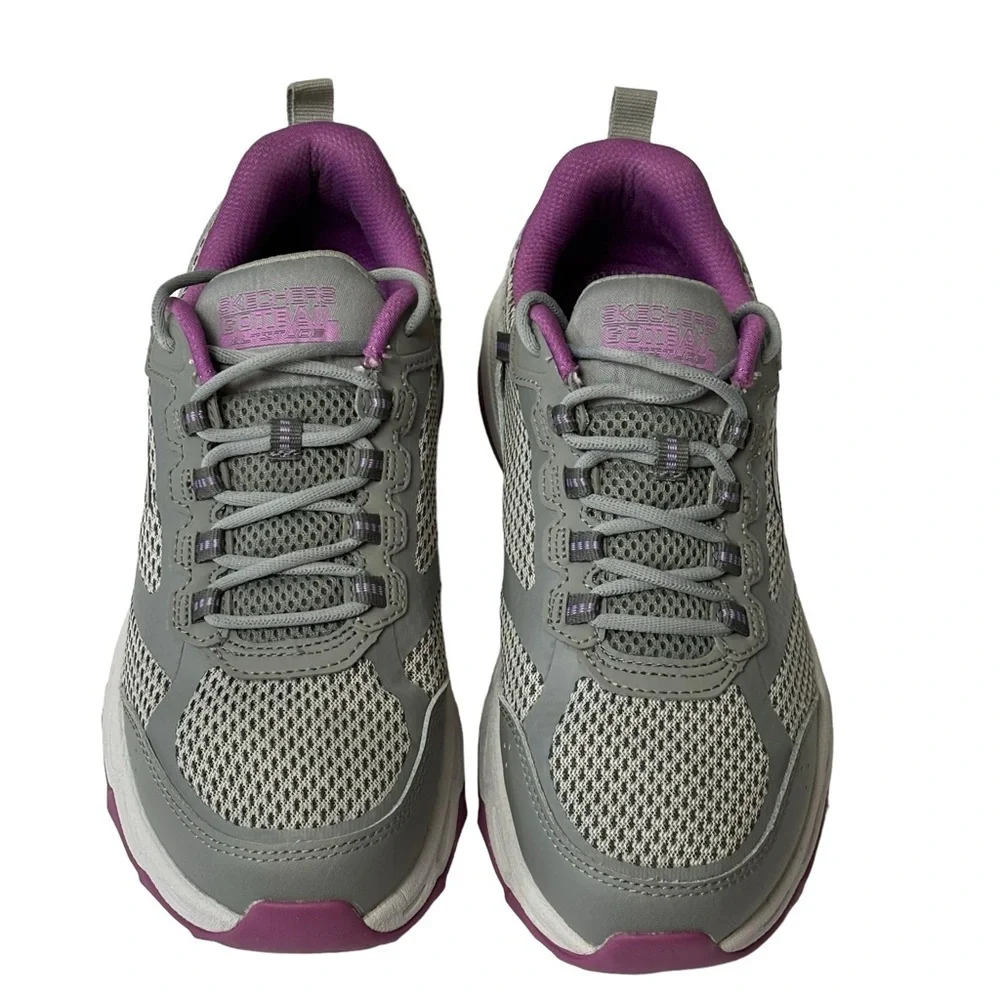 New Sketchers Leather Walking Sneakers Goga Mat Purple & Gray Lace Up Size 6 - Picture 6 of 10